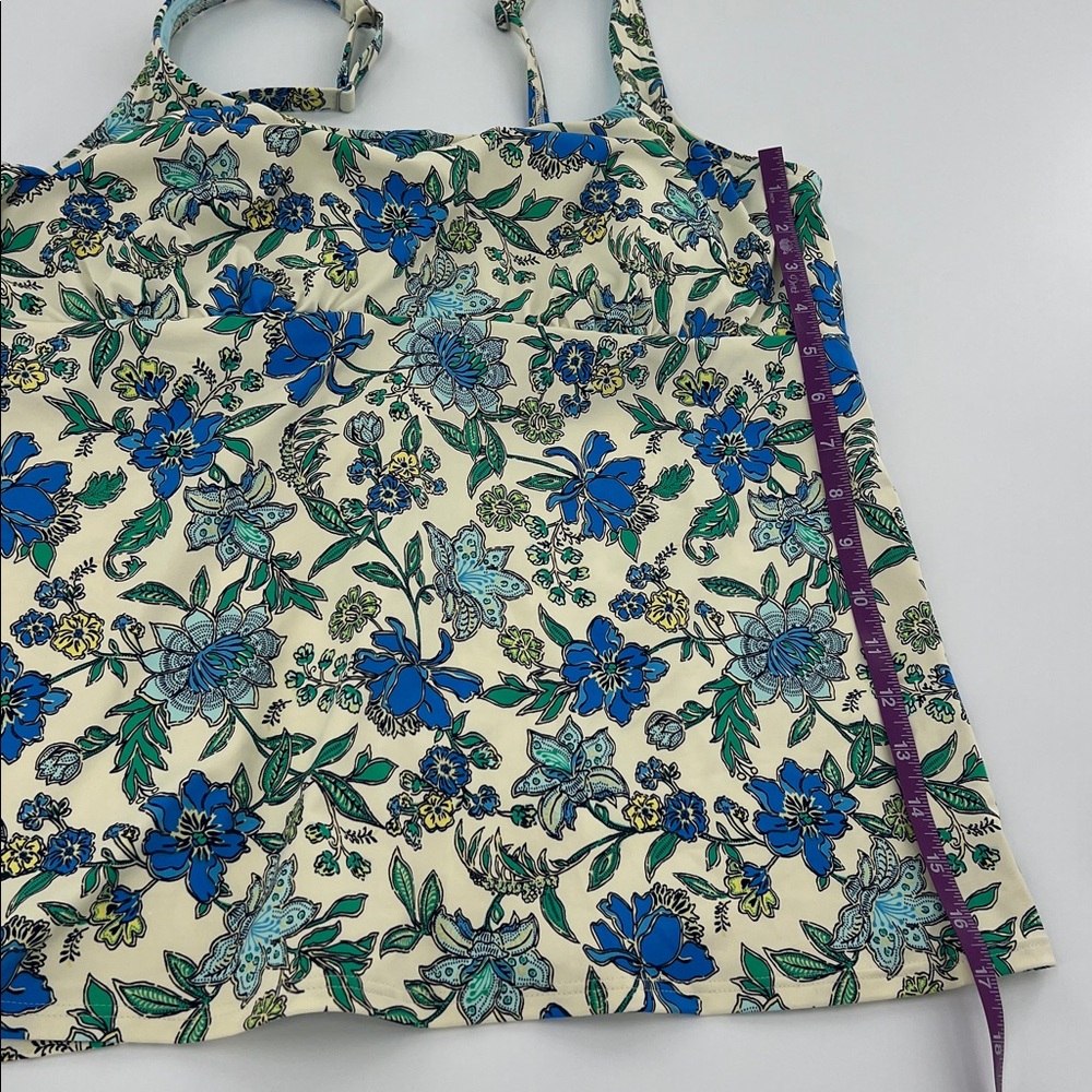 Lands' End yellow Blue Floral Swim Top tankini poolside resort beach mature - Picture 6 of 7